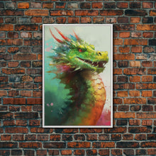 Load image into Gallery viewer, Framed Dragon Print, Watercolor Painting Of A Beautiful Dragon, Canvas Print, Canvas Art, Fantasy Decor
