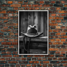 Load image into Gallery viewer, Cowboy Hat Print, Western Wall Art, Black And White, Minimalist Art, Wall Decor, Canvas Art, Wall Art, Framed Canvas Wall Decor