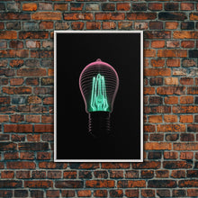 Carregar imagem no visualizador da galeria, 3D Light Bulb Wall Art, Neon Lights Art, Teal, Pink, Minimalist Print, Wall Decor, Canvas Print, Wall Art, Framed Canvas