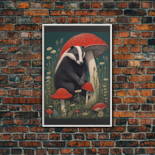 Carregar imagem no visualizador da galeria, Badger Wall Decor, Cute Badger, Mushrooms Wall Decor, Animal Wall Art, Wall Decor, Canvas Print, Wall Art, Framed Canvas