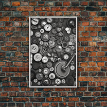 Load image into Gallery viewer, Buttons Wall Decor, Sewing Room, Craft Room, Black And White, Minimalist Print, Wall Decor, Canvas Print, Wall Art, Framed Canvas