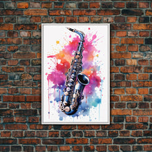 Load image into Gallery viewer, Alto Clarinet Wall Art, Musician Gift, Framed Canvas Print, Clarinet Print, Musical Instrument Art, Gift For Musician, Graffiti Music Art