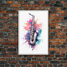Load image into Gallery viewer, Bassett Clarinet Wall Art, Musician Gift, Framed Canvas Print, Clarinet Print, Musical Instrument Art, Gift For Musician, Graffiti Music Art
