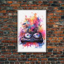 Carregar imagem no visualizador da galeria, Two Turn Tables, DJ Art, Disc Jockey Decor, Music Studio Decor, Framed Canvas Print