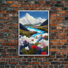 Load image into Gallery viewer, Colorful fields of flowers in the Swiss alps, framed canvas art, canvas print, beautiful wall decor
