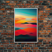 Load image into Gallery viewer, Art deco style clouds and sunset, midcentury modern art, canvas print, unique colorful wall art