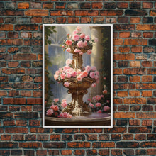 Carregar imagem no visualizador da galeria, Fountain Wall Print, Pink Roses Wall Art, Flower Art Print, Canvas Print, Wall Art, Vertical Print, Botanical Art, Country Home Decor