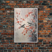 Cargar imagen en el visor de la galería, Cherry Blossom Tree, Japanese Wall Print, Bird Wall Art, Asian Art, Canvas Print, Wall Art, Vertical Print, Country Home Decor, Office Art