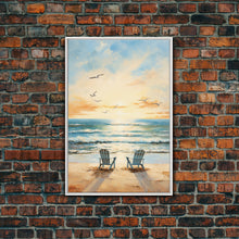 Carregar imagem no visualizador da galeria, Calming Wall Art, Beach Print, Sunset Art, Relaxing Wall Art, Canvas Print, Wall Art, Vertical Print, Beach Chair, Coastal Wall Decor