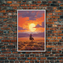 Load image into Gallery viewer, Cowboy Wall Art, Western Decor, Sunset Wall Art, Desert Art, Canvas Print, Wall Art, Vertical Art, Boys Bedroom Decor, Ranch Wall Art