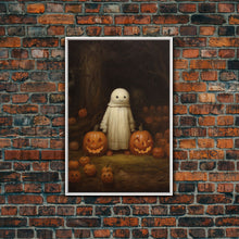 Load image into Gallery viewer, Cute Lil Boo, Ghost Art, Framed Canvas Print, Halloween Canvas Art, Horror Prints, Gothic Victorian Halloween Decor, Cute Ghost