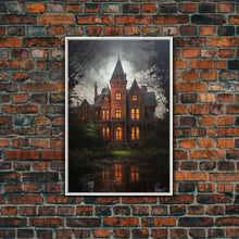 Load image into Gallery viewer, The Haunted House, Framed Canvas Art, Painting Of Haunted Victorian Mansion, Dark Academia, Halloween Decorations, Halloween Art