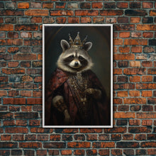 Load image into Gallery viewer, The Raccoon King, Framed Canvas Print Or Canvas, Victorian Animal Print Oil Painting, Funny Halloween Decor