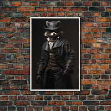 Carregar imagem no visualizador da galeria, Funny Raccoon Art, Framed Canvas Print Or Poster, Funny Halloween Art, Victorian Raccoon Oil Painting Portrait
