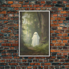 Carregar imagem no visualizador da galeria, Cute Little Ghost In The Forest, Gothic Victorian Haunted Art, Dark Academia, Framed Canvas or Canvas Art, Cool Wall Art, Halloween Decor