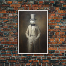 Carregar imagem no visualizador da galeria, Ghost Wearing A Top Hat, Victorian Gentleman Ghost, Framed Canvas Print, Halloween Canvas Art, Unique Spooky Decor, Gothic Dark Academia Art