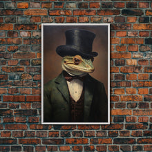 Load image into Gallery viewer, Dark Academia Victorian Gecko Art, Framed Canvas Print or Canvas, Halloween Art, Spooky Decor, Halloween Decoration