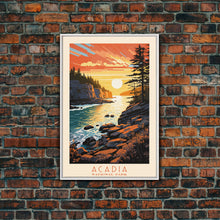Carregar imagem no visualizador da galeria, Acadia National Park, Framed Wall Art Canvas Print, Travel Poster, Travel Art, Roadtrip Decor, Cool Wall Art, Retro State Park Art