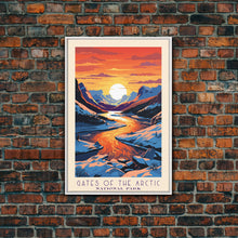 Load image into Gallery viewer, Gates of the Arctic National Park Travel Poster Art, Canvas Print Wall Art, Alaska Travel Art, Midcentury Modern Travel Decor, MCM Wall Art