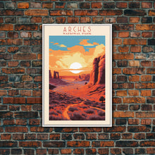 Load image into Gallery viewer, Arches National Park, Framed Wall Art Canvas Print, Travel Poster, Utah Travel Art, Roadtrip Decor, Cool Wall Art, Retro State Park Art