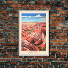 Carregar imagem no visualizador da galeria, Badlands National Park, Framed Wall Art Canvas Print, Travel Poster, South Dakota Travel Art, Roadtrip Decor, Cool Art, Retro State Park Art
