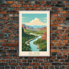 Load image into Gallery viewer, Big Bend National Park, Framed Wall Art Canvas Print, Travel Poster, Texas Travel Art, Roadtrip Decor, Cool Art, Retro State Park Art