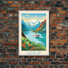 Load image into Gallery viewer, Glacier Bay National Park Travel Poster Art, Canvas Print Wall Art, Alaska Travel Art, Midcentury Modern Travel Decor, MCM Wall Art