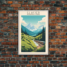 Carregar imagem no visualizador da galeria, Glacier National Park Montana Travel Art, National Park Print, Minimalist Travel Art, Midcentury Modern Style Landscape Painting