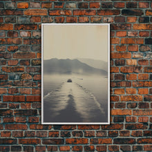 Load image into Gallery viewer, Boat Art, Black And White, Minimalist Wall Art, Mountain Wall Art, Canvas Print, Wall Hanging, Portrait Art, Nature Print, Nautical Print