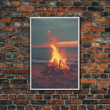 Load image into Gallery viewer, Beach Campfire Under The Stars, Photography Print, Framed Canvas Print, Beach House Decor, Coastal Decor, Beach Print, Beach Art