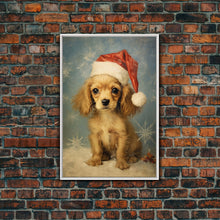 Load image into Gallery viewer, Cocker Spaniel Puppy In A Santa Hat, Framed Canvas Print, Christmas Decor, Holiday Decor, Seasonal Wall Decor, Farmhouse Christmas