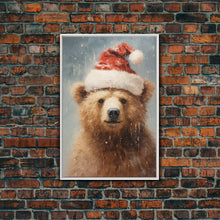 Load image into Gallery viewer, Cute Christmas Bear In A Santa Hat, Framed Canvas Print, Christmas Art, Christmas Decor, Christmas Art Print, Christmas Wall Art