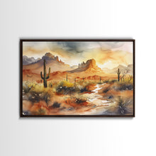 Carregar imagem no visualizador da galeria, Extra Large Wall Art, Desert Landscape Painting Framed Canvas Print, Metal Art, Wood Framed Original Art, Living Room Decor, Landscape Art