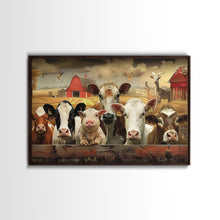 Carregar imagem no visualizador da galeria, Farm Animals On The Fence, Framed Canvas Print, Cute Animal Decor, Bathroom Wall Art, Illustration, Home Decor