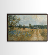 Load image into Gallery viewer, Blue Bonnets and Country Roads, Texas Art, Framed Canvas Print, Wood Frame Art, Metal Art, Metal Wall Art, Primitive Home Decor