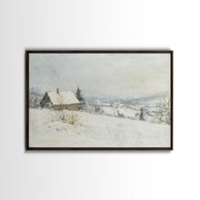 Cargar imagen en el visor de la galería, Farmhouse In The Winter, Framed Canvas Print, Christmas Scenary Landscape Painting, Americana Art, Custom Artwork Original