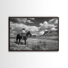 Load image into Gallery viewer, Arizona Cowboy Black and White Photography Print, Framed Canvas Print or Metal Art, Western Decor, Country Art, Living Room Art