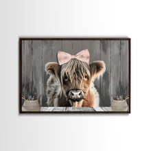 Carregar imagem no visualizador da galeria, Framed Wall Art Texas Cattle, Wood Framed Canvas Print, Farmhouse Decor, Minimalist Rustic Farmhouse Painting, Cute Nursery Wall Art