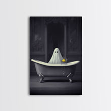 Load image into Gallery viewer, Ghost Bathroom Canvas, Dark Romantic Ghost Standing in Bathroom Creepy, Ghost in the Bath tub Wall Art Halloween Canvas, Funny Halloween