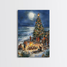 Cargar imagen en el visor de la galería, Christmas At The Beach, Framed Canvas Print, Christmas Decor, Christmas Art, Christmas Art Prints, Tropical Christmas, Beach House Art
