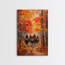 Load image into Gallery viewer, Cowboys Riding Into Town On Thanksgiving, Western Fall Decor, Framed Canvas Print, Autumn Outdoor Decor, Christmas poster