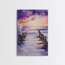Load image into Gallery viewer, Beach Christmas Decor, Framed Canvas Print, Christmas At The Beach, Nautical / Tropical Holiday Wall Art