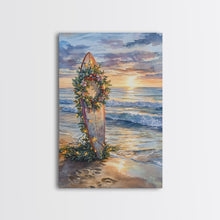 Load image into Gallery viewer, Beach Christmas Decor, Framed Canvas Print, Christmas At The Beach, Nautical / Tropical Holiday Wall Art