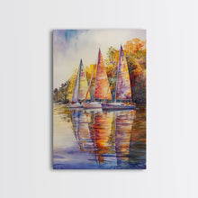 Load image into Gallery viewer, Colorful Sailboats Reflected On Water Framed Canvas Print Fall Nautical Wall Art Coastal Decor Best Gift Idea Holiday Wall Art