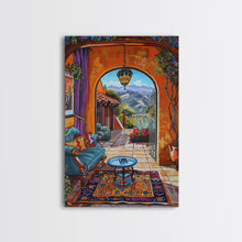 Load image into Gallery viewer, Cozy Southwestern Patio Framed Canvas Print Colorful Courtyard Best Gift Idea Home Decor Bright Seasonal Art Above Sofa Wall Art