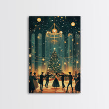 Load image into Gallery viewer, Elegant Ballroom Christmas Dance Scene with Holiday Lights and Decorations, Perfect Holiday Decor for Winter Wonderland, Framed Canvas Print