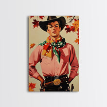 Load image into Gallery viewer, Cowboy Christmas Wall Art Canvas Print with Autumn Leaves, Seasonal Holiday Decor and Gift Idea 2024