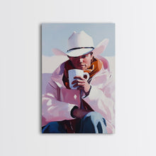 Load image into Gallery viewer, Cowboy with Mug in Snow Framed Canvas Print - Winter Country Scene Art Best 2024 Christmas Wall Decor Gift Idea