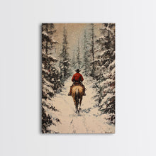 Load image into Gallery viewer, Cowboy on Horseback in Golden Autumn Trees Framed Canvas Print Rustic Christmas Wall Art Fall Decor Country Christmas Gift Seasonal Wall Art