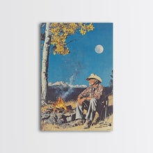 Load image into Gallery viewer, Cowboy in Snowy Sunset Landscape Canvas Print, Winter Wall Art, Seasonal Western Decor, Holiday Gift, Christmas Wall Art, Canvas Print